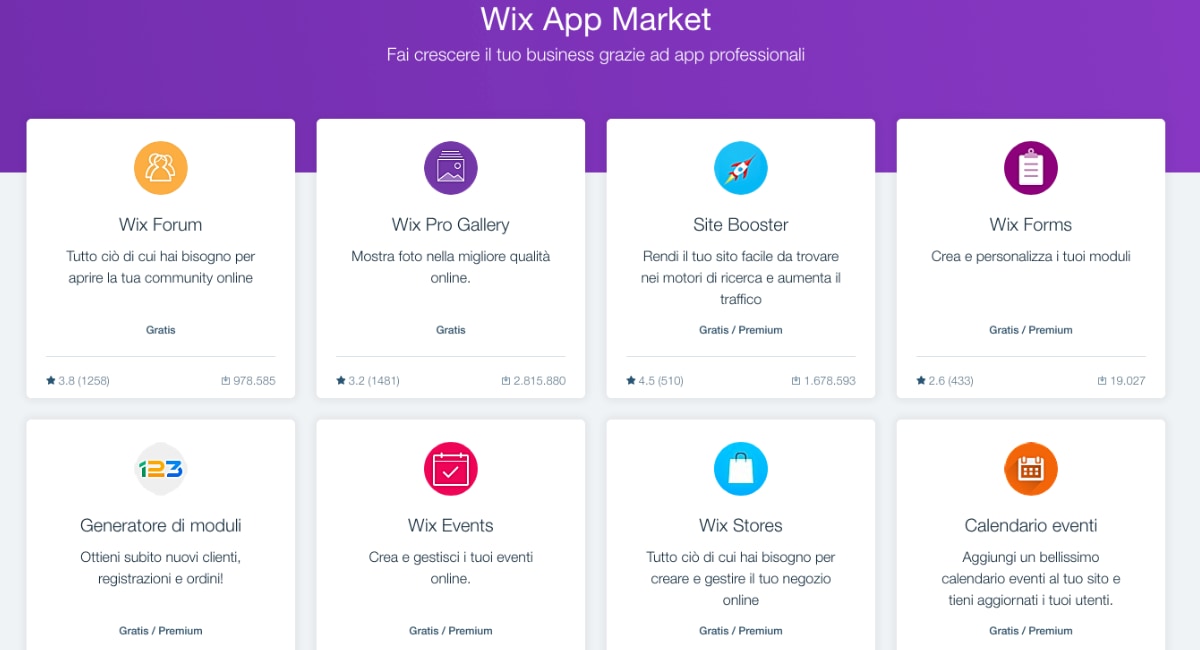 wix app market L'app market di Wix permtte di estendere le funzioni del negozio