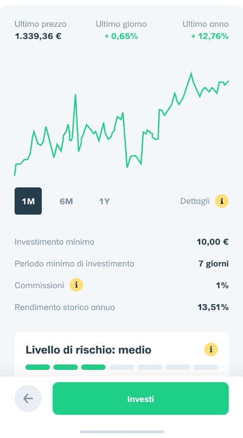 oval investimenti Schermata investimenti dell'app Oval Pay