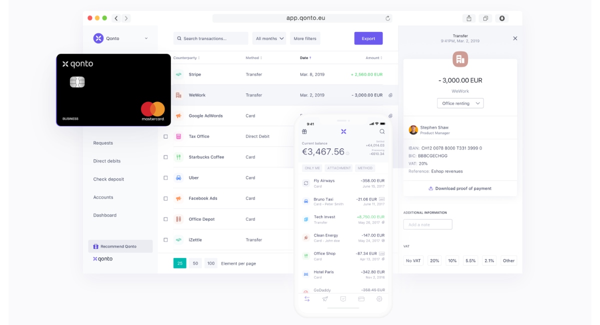 qonto gestione web e mobile Gestione del conto aziendale via app o computer
