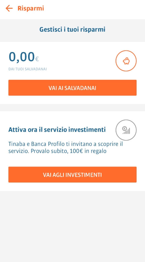 tinaba investimenti risparmi Schermata investimenti app Tinaba