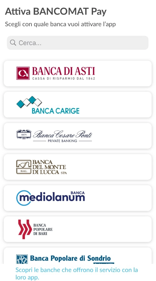 Elenco delle banche aderenti a Bancomat Pay