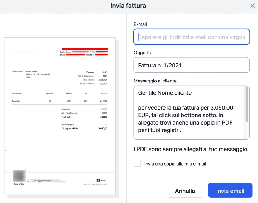 sumup fatture pdf email Invio fattura pdf via mail