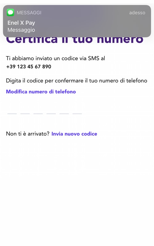 enel x pay aprire conto Verifica del numero di cellulare