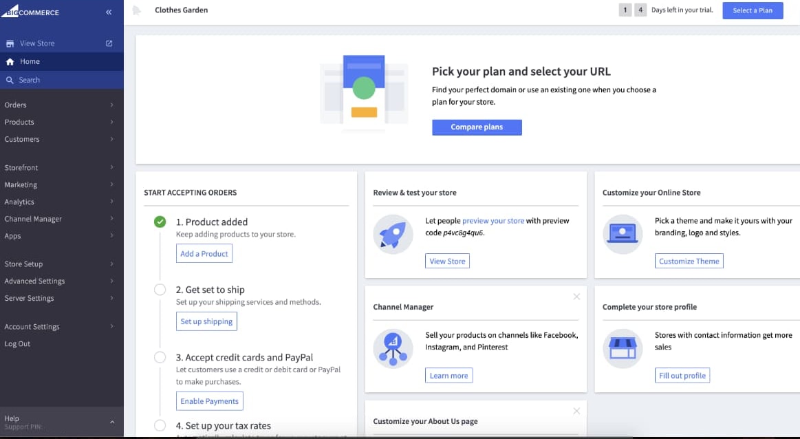 bigcommerce-dashboard-eng Dalla dashboard di BigCommerce si può accedere a tutte le aree della piattaforma