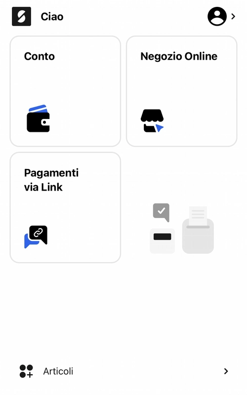 sumup app negozio online Il menù è intuitivo e permette di raggiungere rapidamente la pagina di configurazione