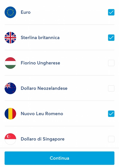 L'app mostra l'elenco delle monete presenti sul proprio conto e il relativo saldo
