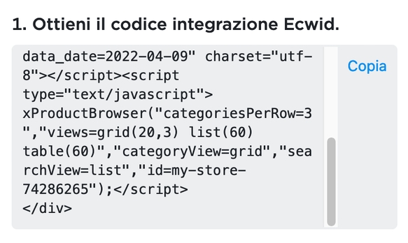 ecwid codice copia incolla