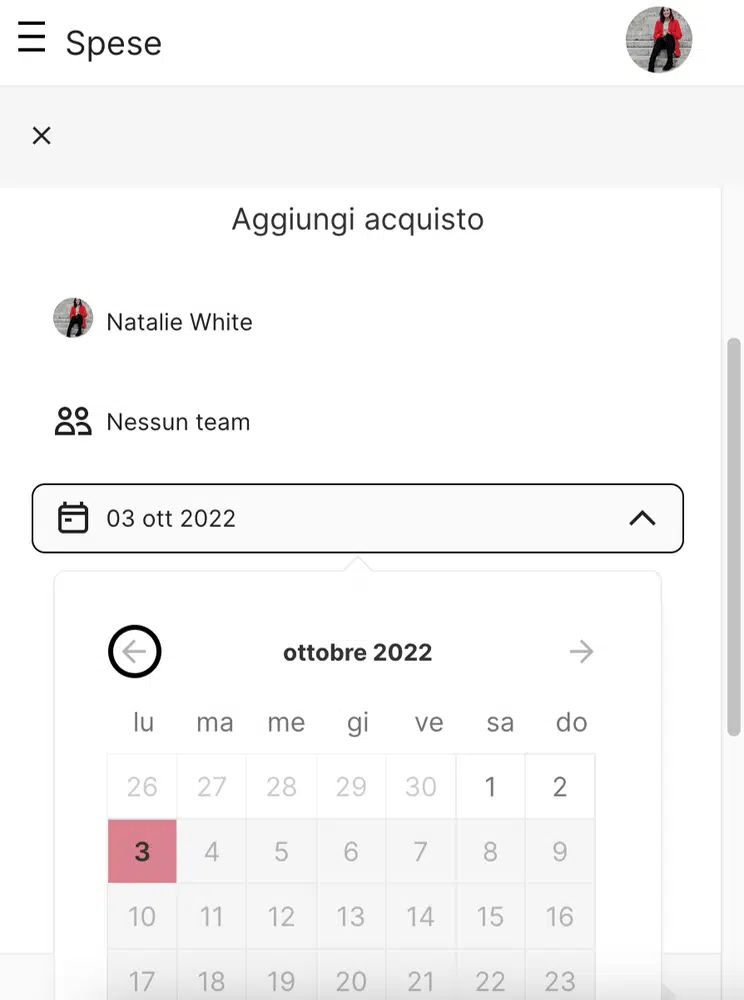 Per aggiungere manualmente un acquisto si seleziona la data dal calendario