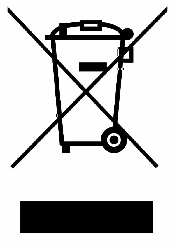 Il simbolo RAEE raffigura la sagoma di un contenitore dei rifiuti, sovrastata da una X