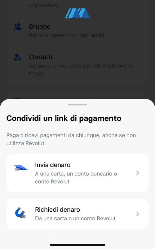 Condivisione link di pagamento da app Reovlut