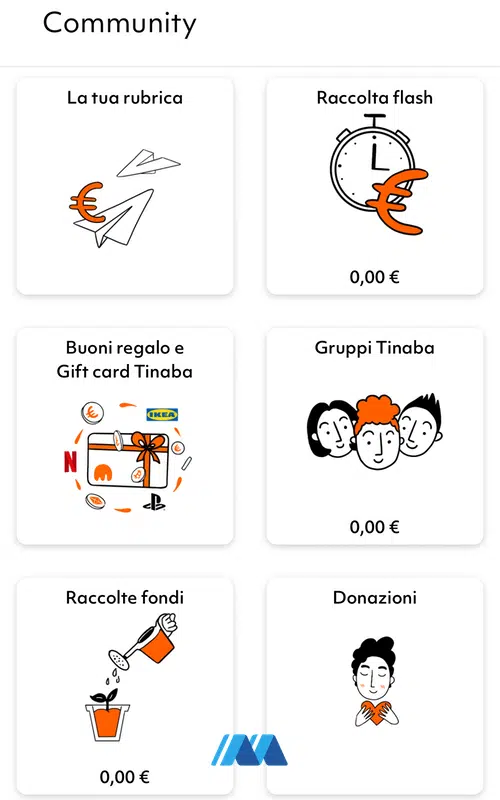 L'app Tinaba permette di raccogliere fondi e creare gruppi per dividere spese