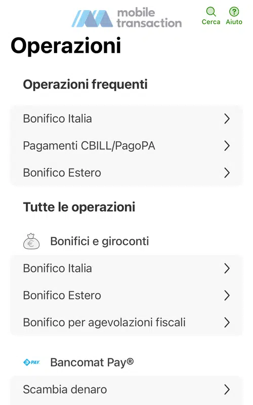 Operazioni disponibili nell'app Intesa Sanpaolo
