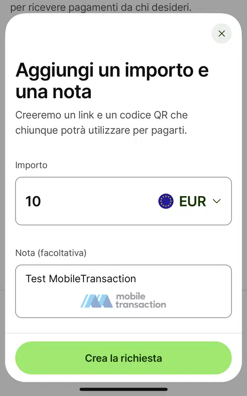 Creazione link di pagamento con app Wise