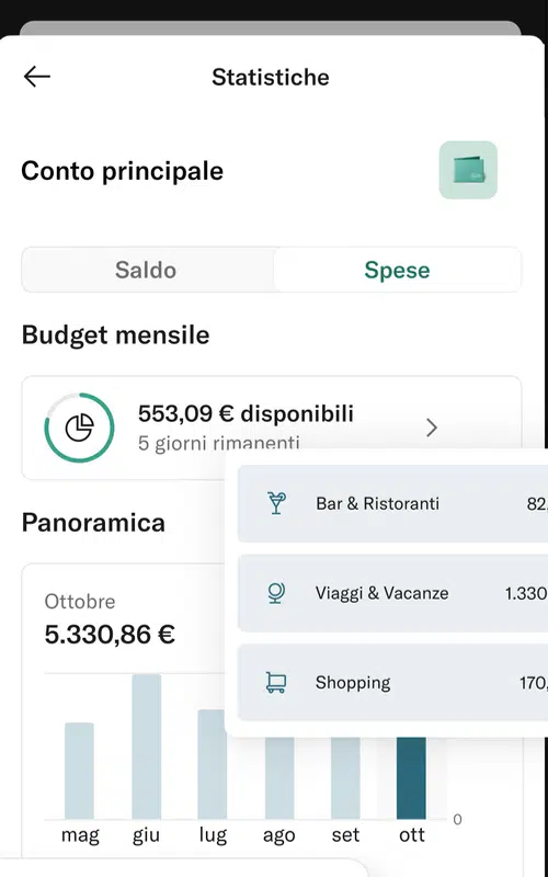 Pagina statistiche nell'app N26