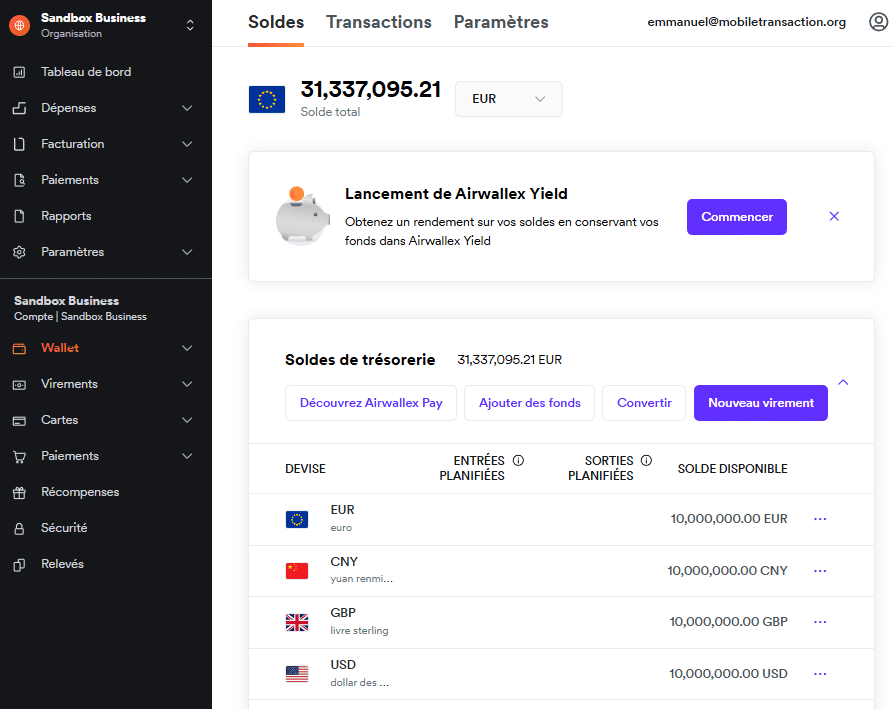 Saldo e wallet Airwallet