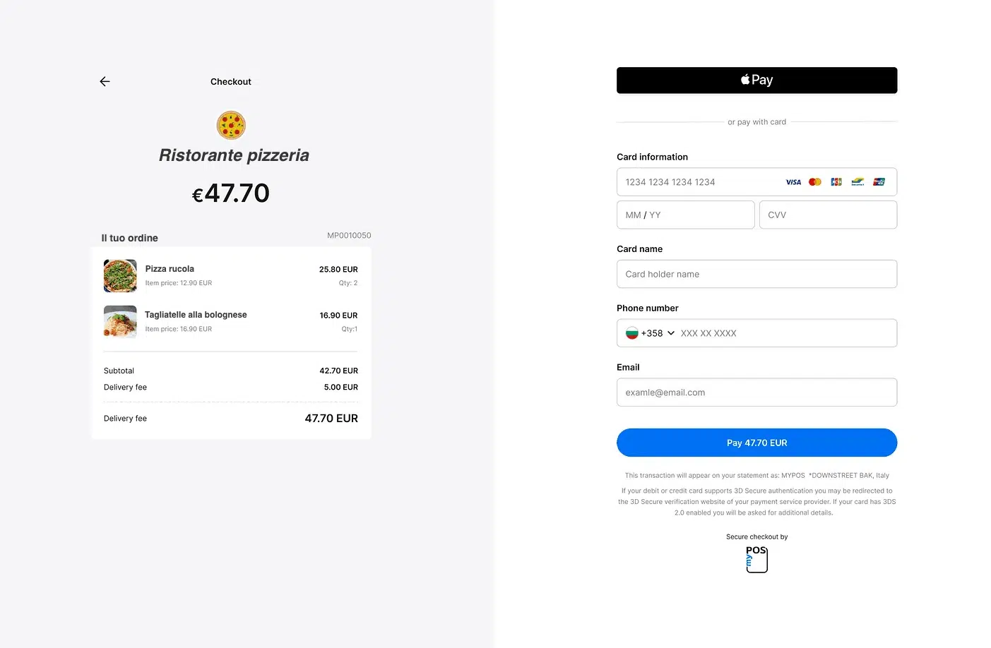 Pagina di checkout myPOS
