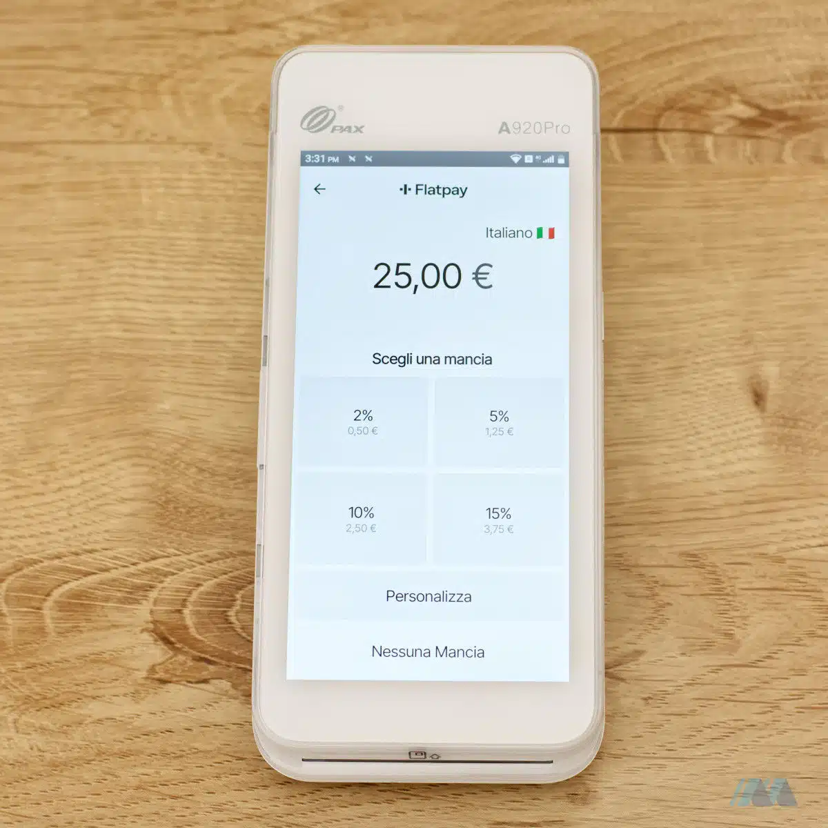 Schermata di aggiunta della mancia nell'applicazione di pagamento Flatpay