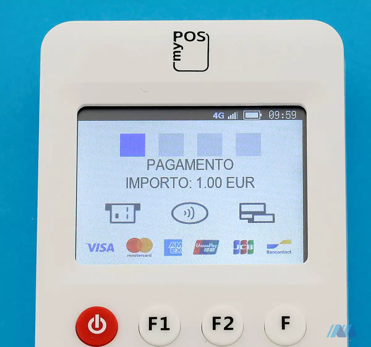 mypos-go2-pagamento-importo Importo e modalità di pagamento sullo schermo del Go 2