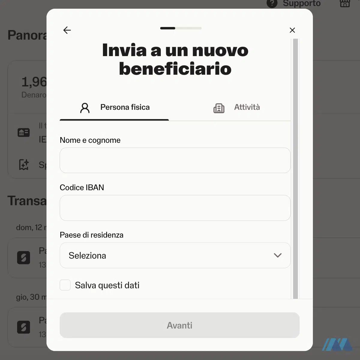 conto sumup invio bonifico